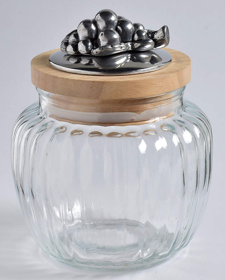 Grape (Aluminum, Hollowware) Small Glass Canister & Metal Lid by Arthur Court-1