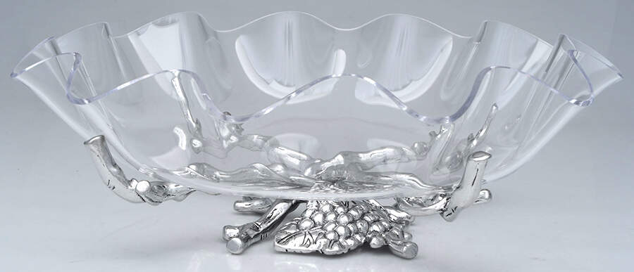 Grape (Aluminum, Hollowware) 16" Acrylic Bowl with Metal Stand by Arthur Court-1