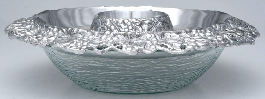 Grape (Aluminum, Hollowware) Chiller Tray with Glass Bowl by Arthur Court-1