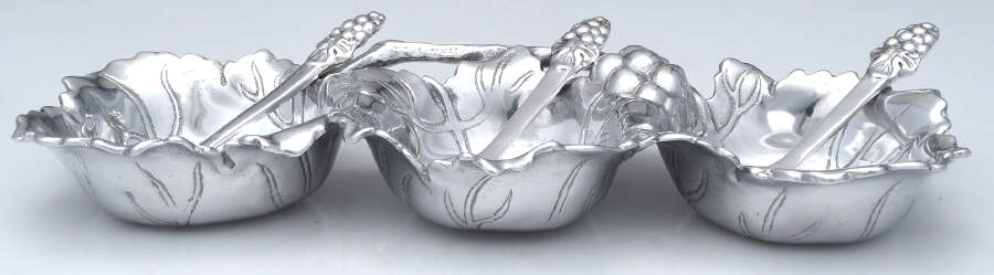Grape (Aluminum, Hollowware) (4 Pc) Condiment Set (3 Section Bowl & 3.Spoons) by Arthur Court-1