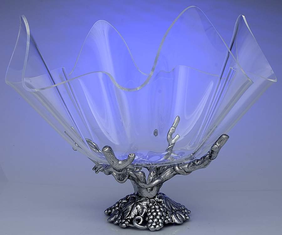Grape (Aluminum, Hollowware) 14" Acrylic Bowl with Metal Stand by Arthur Court-1