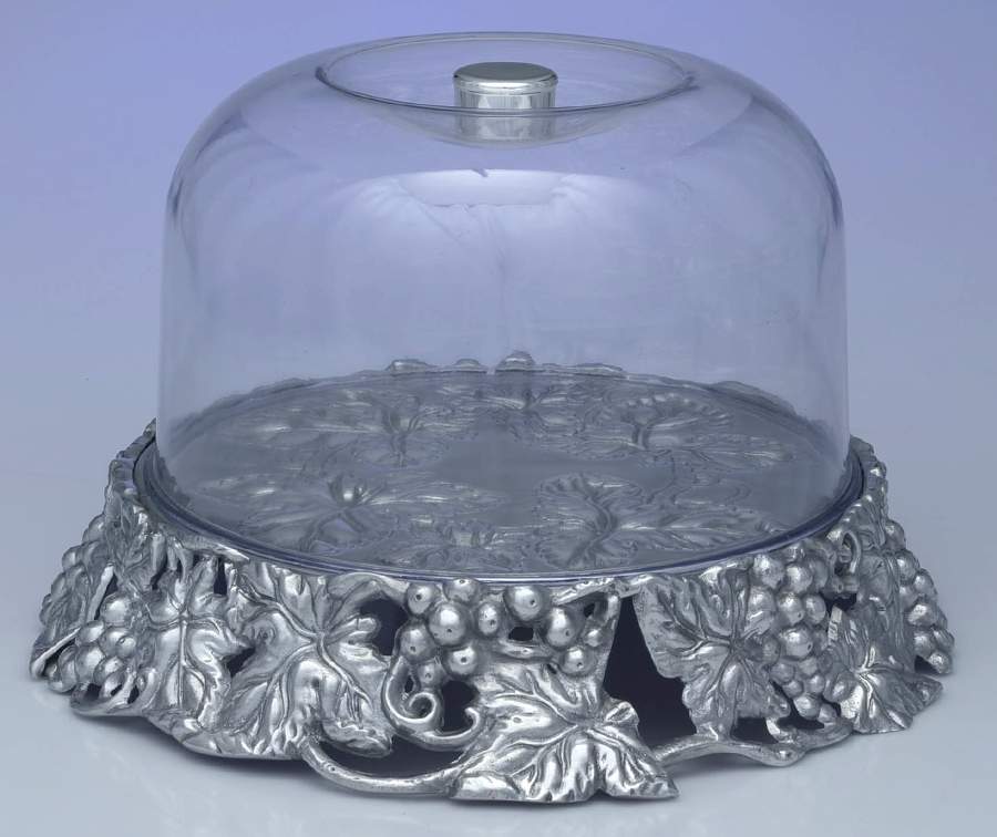 Grape (Aluminum, Hollowware) 14" Cake Stand wtih Acrylic Dome by Arthur Court-1
