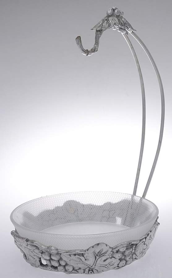 Grape (Aluminum, Hollowware) Banana Holder w/Glass Bowl & Hanger by Arthur Court-1