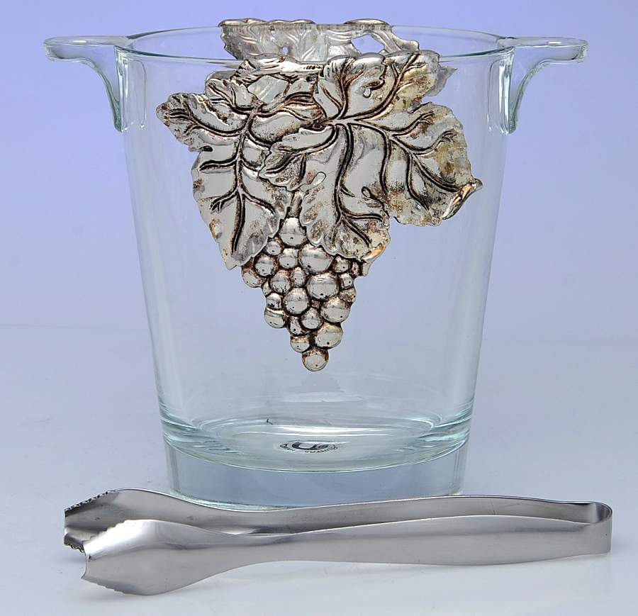 Grape (Aluminum, Hollowware) Crystal Ice Bucket & Tongs by Arthur Court-1