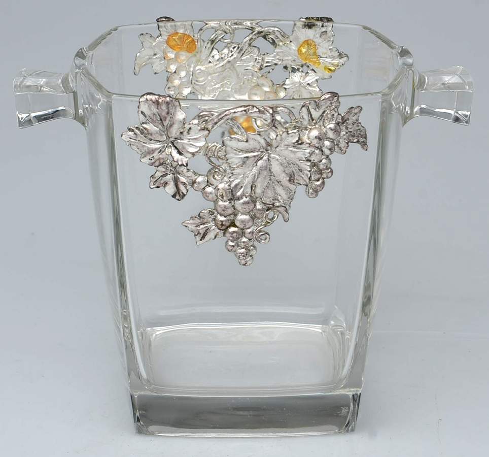 Grape (Aluminum, Hollowware) Glass & Metal Ice Bucket by Arthur Court-1