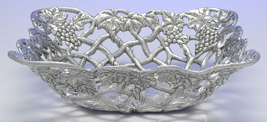 Grape (Aluminum, Hollowware) 11" Square Openwork Basket by Arthur Court-1
