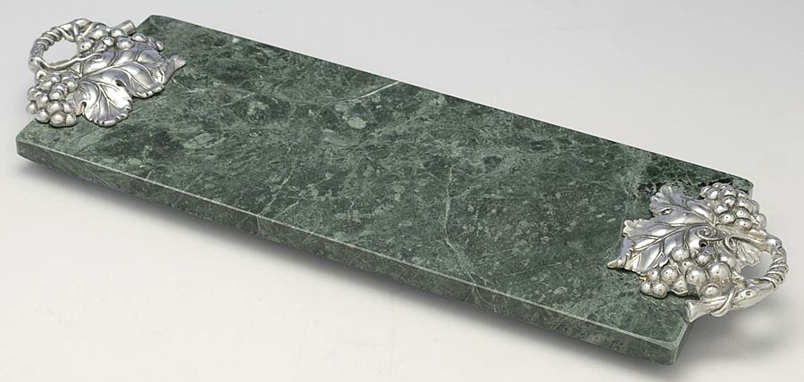 Grape (Aluminum, Hollowware) Green Marble Rectangular Tray by Arthur Court-1