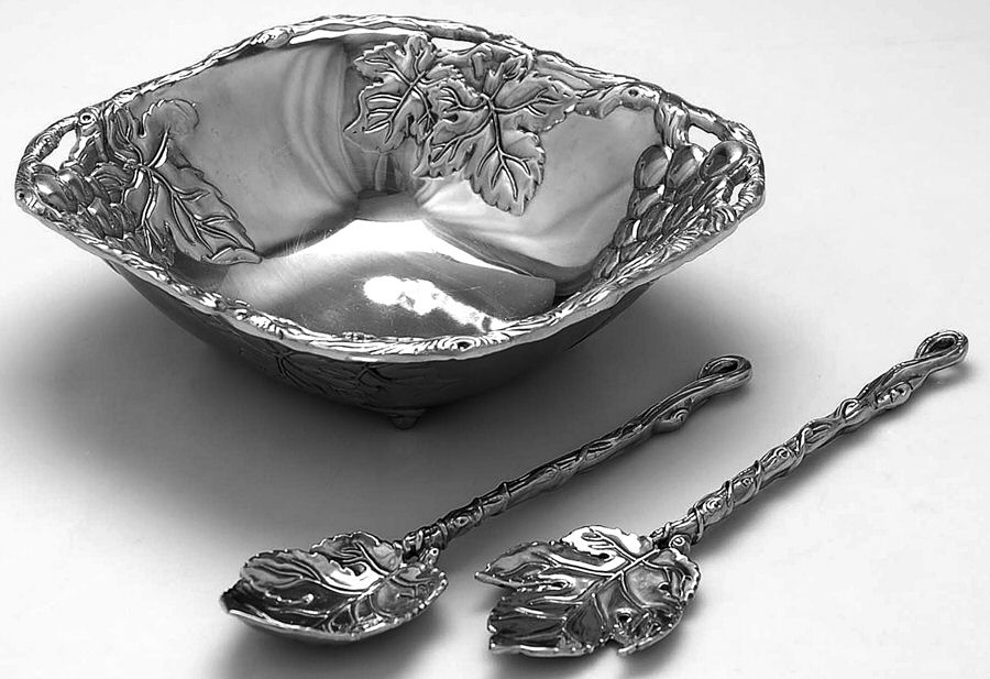 Grape (Aluminum, Hollowware) 3 Piece Salad Serving Set (SB9 & SLD2S) by Arthur Court-1