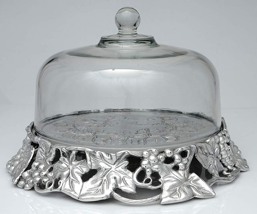 Grape (Aluminum, Hollowware) 11" Cake Stand with Glass Dome by Arthur Court-1