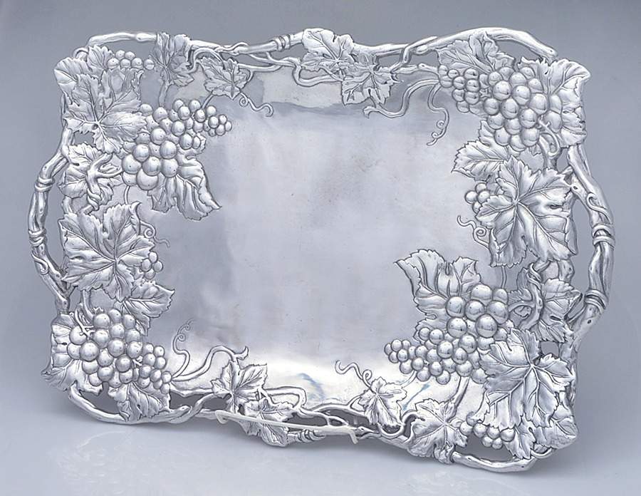 Grape (Aluminum, Hollowware) 24" Rectangular Handled Tray by Arthur Court-1