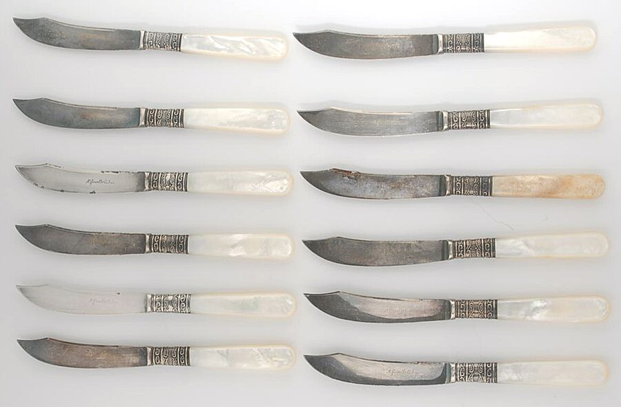 Pearl Handle Flatware 1 (Sterling) Fruit Knife Silverplate Blade Sterling Bolster (12 by A Howell Co Inc-1