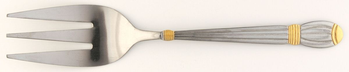 ACV5 (Stainless, Gold Accent) Medium Solid Cold Meat Serving Fork by Alco-1