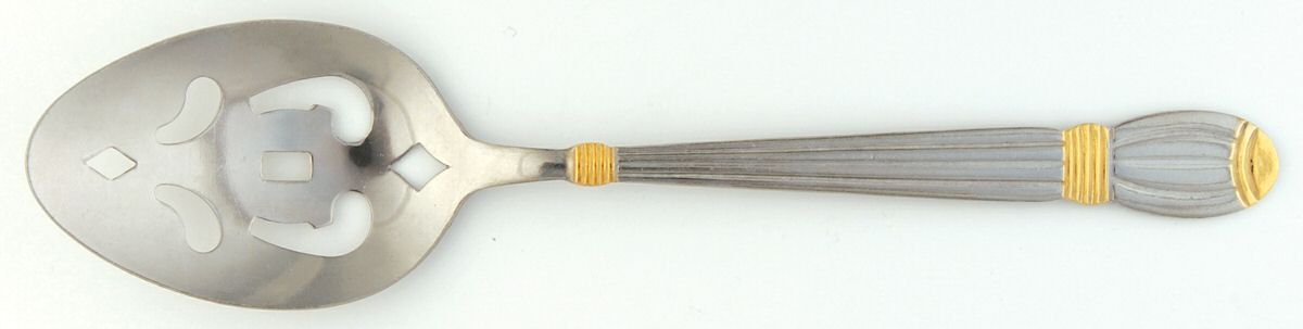 ACV5 (Stainless, Gold Accent) Pierced Tablespoon (Serving Spoon) by Alco-1