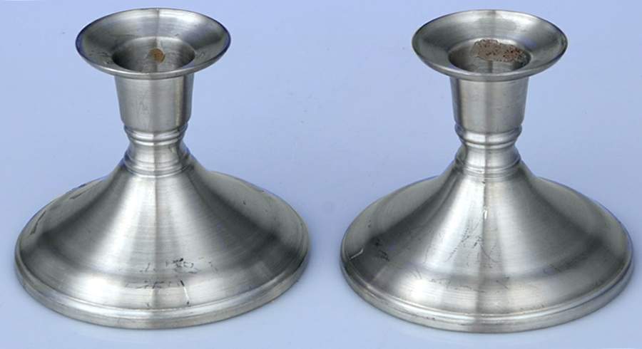 Pewter Candlesticks Pair of 3" Console Candleholders by Amos Pewter-1