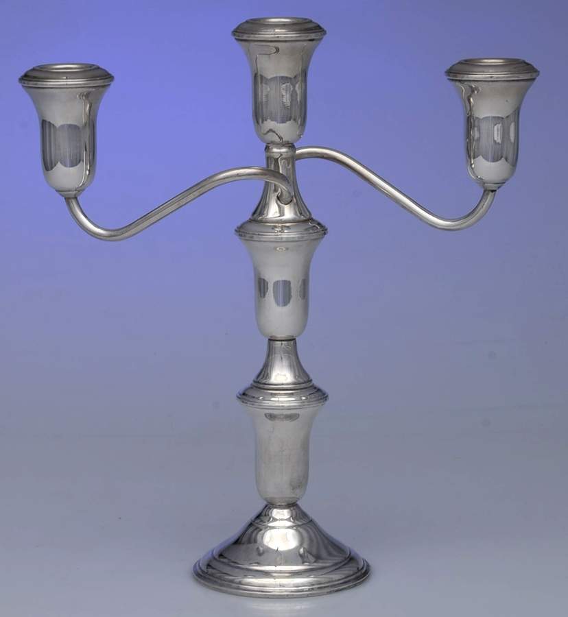 15 (Sterling, Hollowware) Weighted 3 Light Candelabra by AMC-1