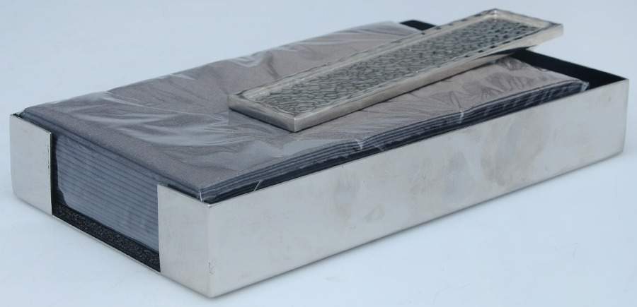Hammertone (Nickelplate, Hollowware) Rectangular Towel Holder with Guest Towels & Weight by Michael Aram-1