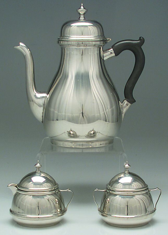 Colonial (Pewter, Hollowware) Coffee Set - 3 Piece (Coffee Pot, Creamer & Lid, Sugar & Lid) by Luther Boardman & Son-1