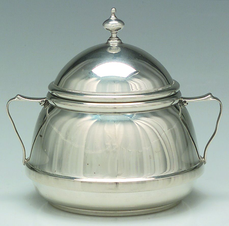 Colonial (Pewter, Hollowware) Sugar Bowl with Lid by Luther Boardman & Son-1