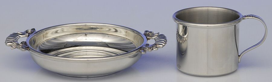 Colonial (Pewter, Hollowware) 2 Piece Baby Set (Baby Cup & Porringer) by Luther Boardman & Son-1