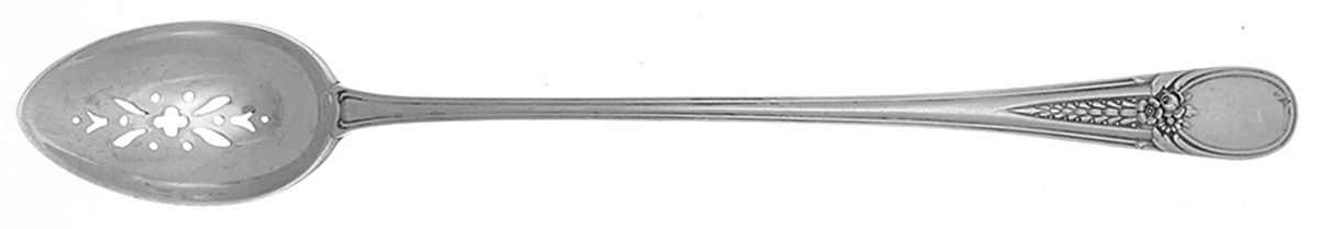 Flowered Antique (Sterling, 1940) Pierced Bowl Long Handle Olive Spoon by R. Blackinton & Co-1