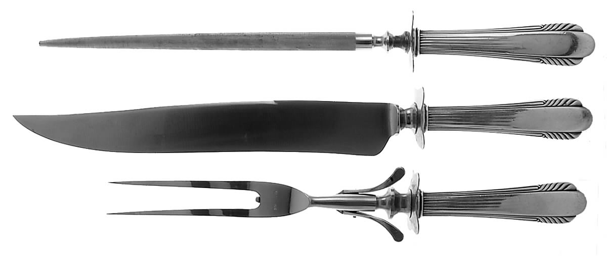 Lorraine (Sterling, 1946, No Monograms) Large 3-Piece Roast Carving Set w/ Stainless Blade by R. Blackinton & Co-1