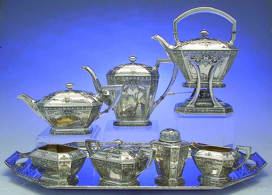 041 (Sterling, Hollowware) 8 Piece Tea Set (SCP,STP,SCR,SSU,SWB,SKES,TCAD,WTL) by Black Starr & Frost-1