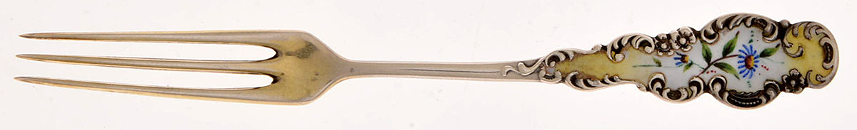 BLS7 (STERLING) Strawberry Fork with Enamel Inlay by R. Blackinton & Co-1