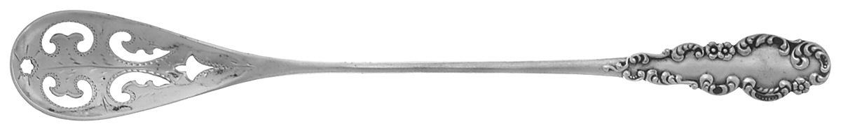 BLS7 (STERLING) Short Olive Spoon with Pierced Bowl & Bright Cut by R. Blackinton & Co-1