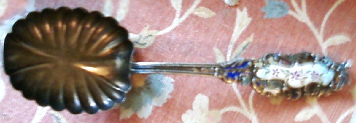 BLS7 (STERLING) Enameled Handle Sugar Shell Spoon by R. Blackinton & Co-1