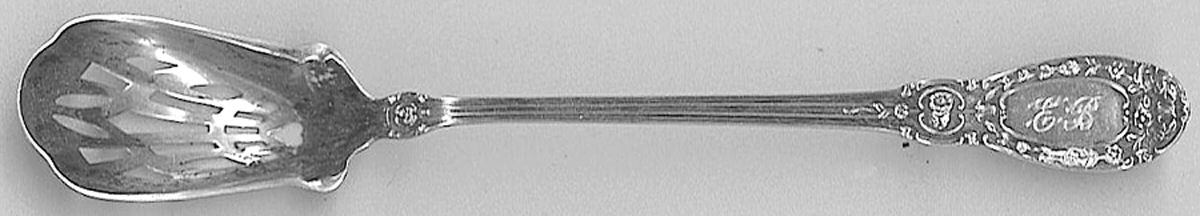 BLS16 (Sterling) Pierced Bowl Long Handle Olive Spoon by R. Blackinton & Co-1