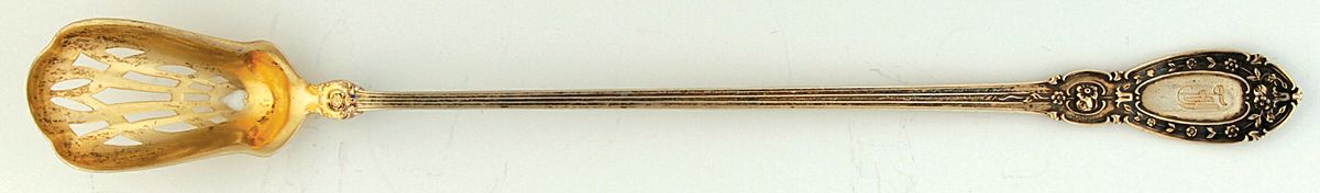 BLS16 (Sterling) Pierced Bowl Long Handle Olive Spoon by R. Blackinton & Co-1