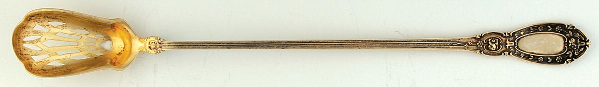 BLS16 (Sterling) Pierced Bowl Long Handle Olive Spoon by R. Blackinton & Co-1