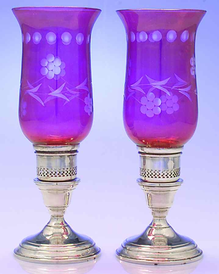 2762 (Sterling, Hollowware) Pair of Hurricane Lamps & Globes by Black Starr & Frost-1