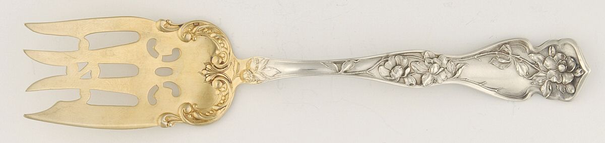 Cherry Blossom (Sterling, No Mono) Small Solid Cold Meat Serving Fork by R. Blackinton & Co-1