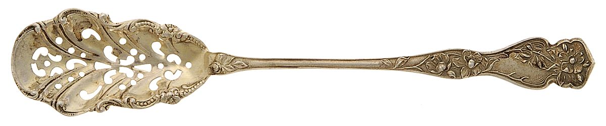 Cherry Blossom (Sterling, No Mono) Pierced Bowl Short Handle Olive Spoon by R. Blackinton & Co-1
