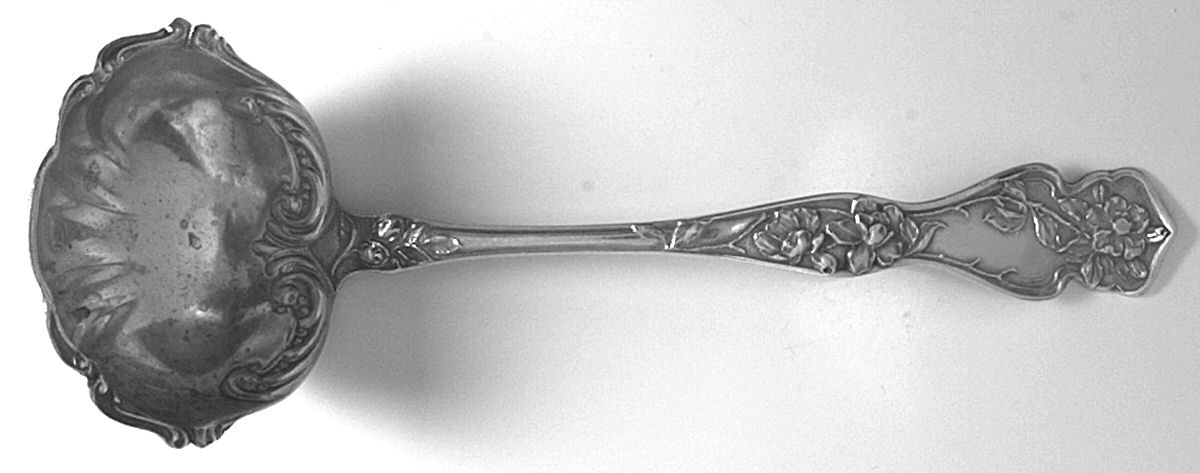 Cherry Blossom (Sterling, No Mono) Solid Gravy Ladle by R. Blackinton & Co-1