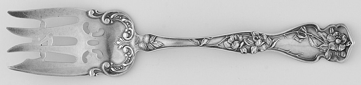 Cherry Blossom (Sterling, No Mono) Small Solid Cold Meat Serving Fork by R. Blackinton & Co-1