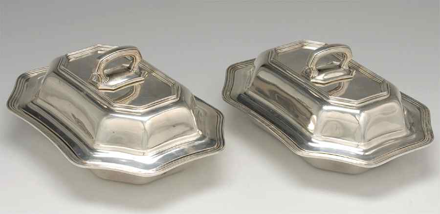 4201 (Sterling, Hollowware) Pair of 10" Rectangular Double Vegetables by Black Starr & Frost-1