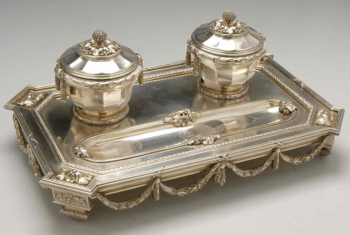 66795 (Sterling, Hollowware) Double Inkwell with Attached Stand by Boin Taburet-1