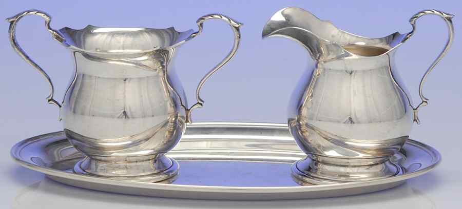 210 (Sterling, Hollowware) Mini Creamer, Open Sugar & Tray Set by Baldwin & Miller-1