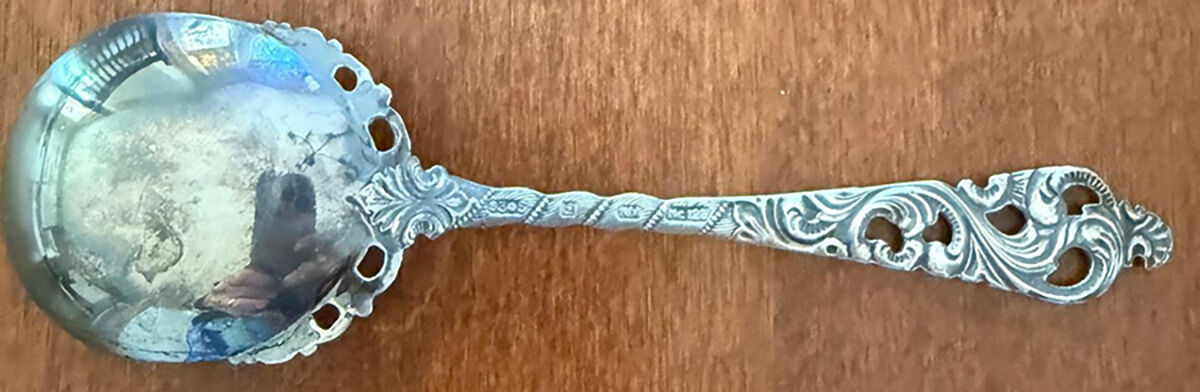 Dobbel Rokokko  Solid Bon Bon Spoon with Pierced Bowl by Brodrene Lohne (Norway)-1