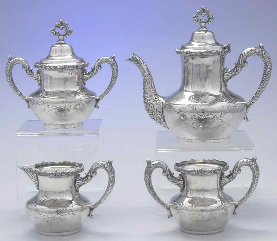 1430 (Silverplate, Hollowware) 4 Piece Tea Set (PTP, PCR, PSU, PWB) by Biggins-Rodgers Co-1
