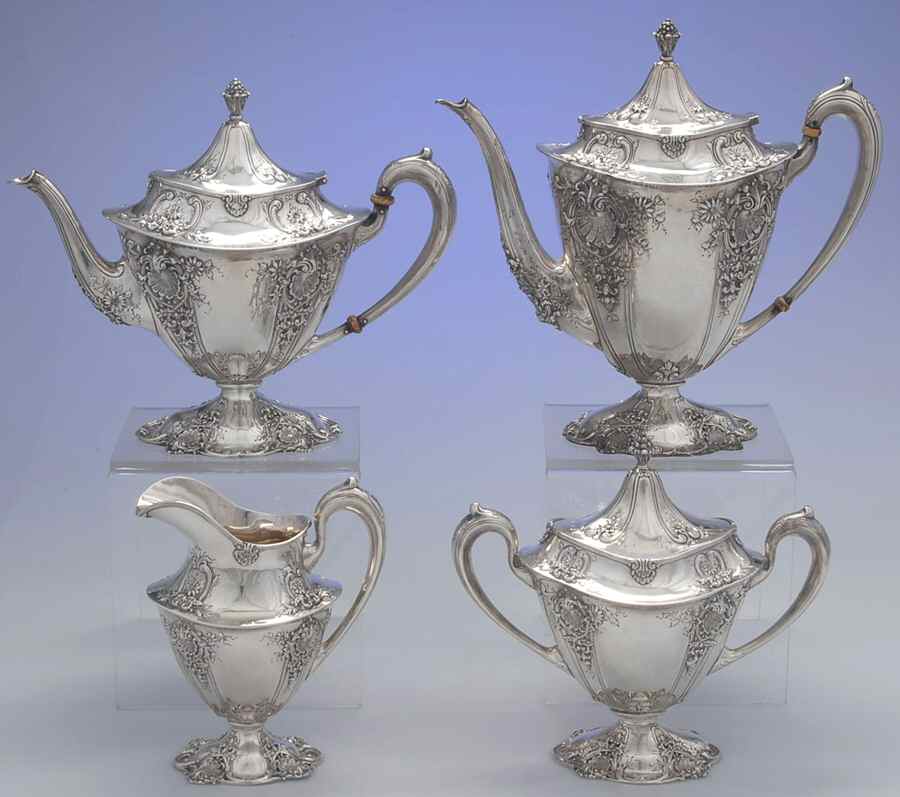 5242 (Sterling, Hollowware) 4 Piece Tea Set (SCP, STP, SCR, SSU) by Black Starr & Frost-1