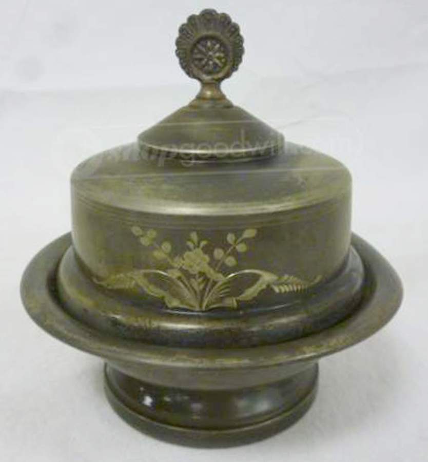 1848 (Silverplate, Hollowware) Round Covered Butter Dish & Strainer by Belmont Silverplate Co-1