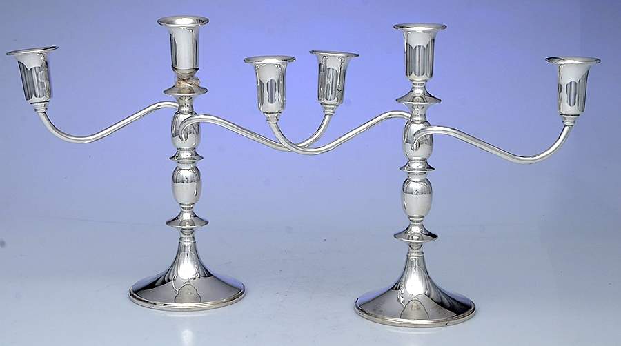 2962 (Sterling, Hollowware) Pair of Weighted 3 Light Candelabra by Baldwin & Miller-1