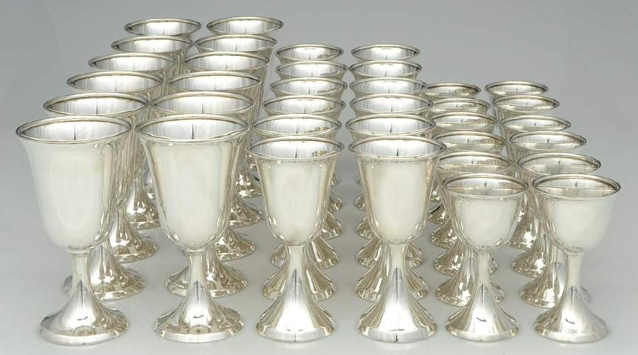 31-45 (Sterling, Hollowware) 36 PC Goblet Set (12 Each:Water, Wine & Cordial) by Birks Silver-1