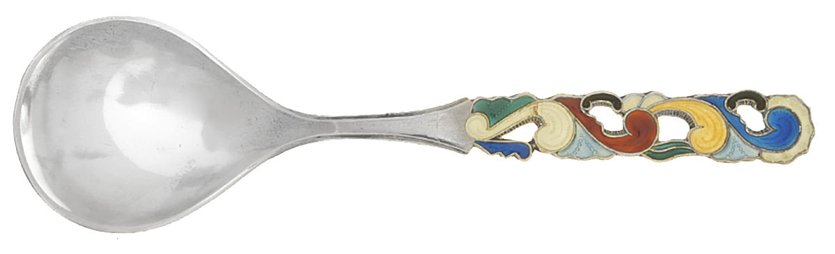 B8L1 (Sterling) Enameled Sugar Spoonq by Oystein Balle (Norway)-1