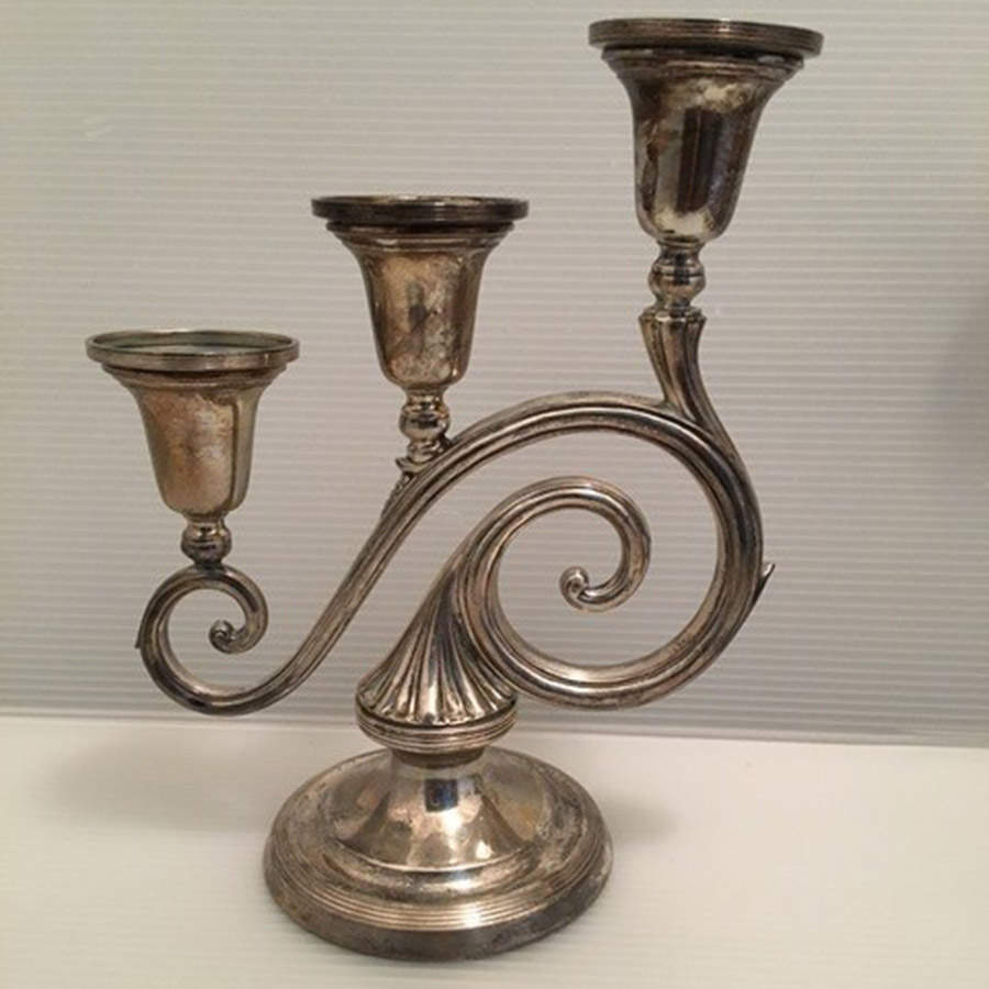 A198 (Sterling, Hollowware) 8" Weighted 3 Light Candelabra by R. Blackinton & Co-1