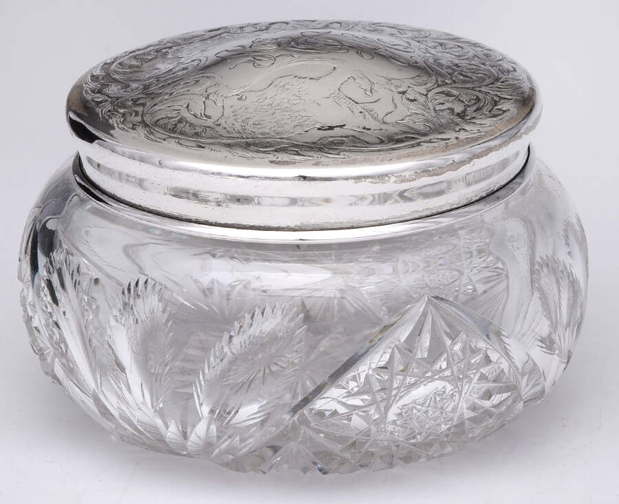 1208 (Sterling, Hollowware) Dresser Jar with Crystal Bowl and Sterling Lid by R. Blackinton & Co-1