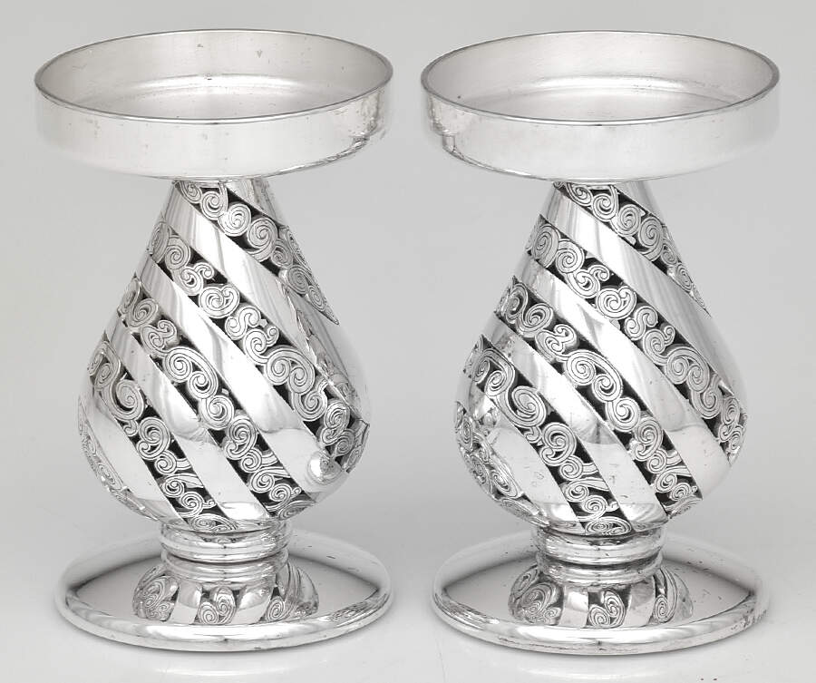 Bgk2 (Silverplate, Hollowware) Pair of 4" Pillar Candleholders by Brighton-1